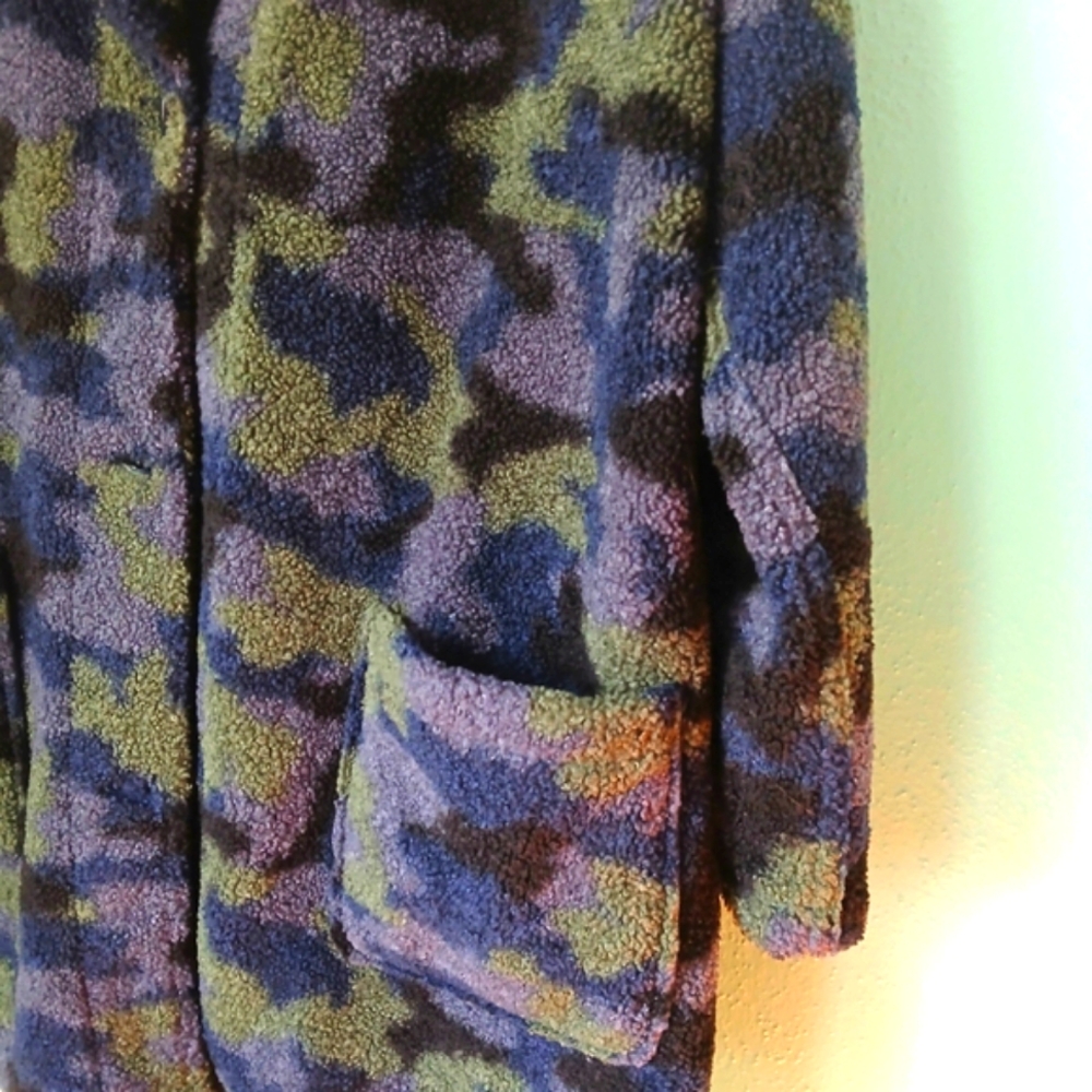 Susan Graver Plush Camo Green Blue Black Jacket Coat Women's 2XL 34in. - Picture 4 of 14